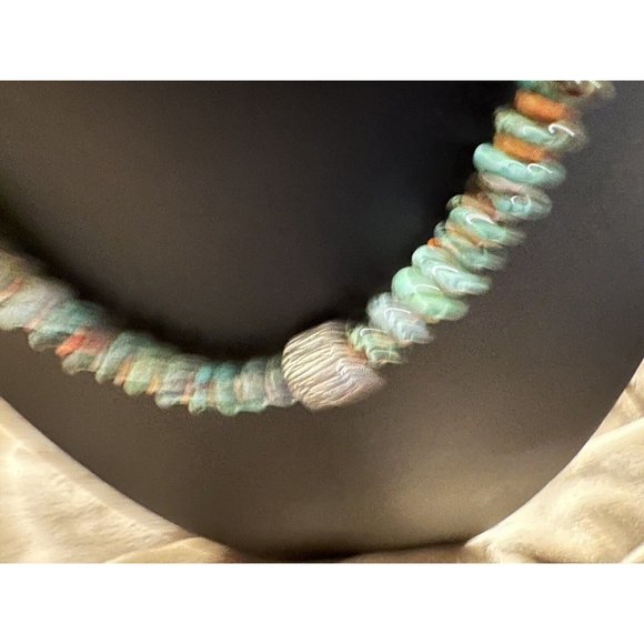 Sterling Silver Turquoise Spiny Oyster Beaded Disc Statement Necklace 20” - Picture 6 of 9